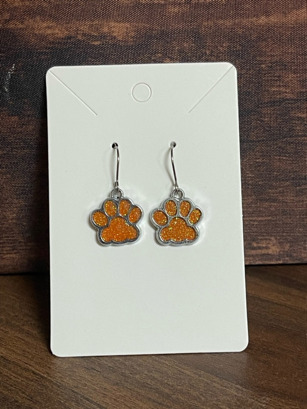 Orange Paw Print Dangle Earrings